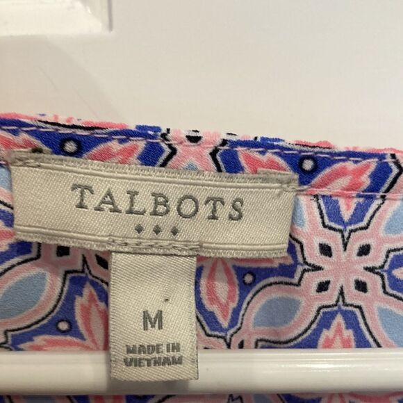 Talbots outlet, blue and pink sleeveless blouse, medium - Picture 3 of 10